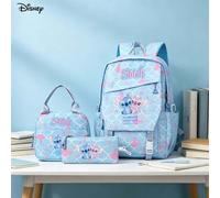 Shein Juego de 3 piezas de mochila con estampado de dibujos animados de personajes Chibi de Disney Stitch & Angel en azul y rosa, con bolsa térmica y estuch