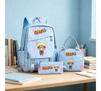 Shein Juego de 3 piezas de mochila de lona Naruto Chibi Uzumaki Naruto, combo de bolsa ligera para estudiantes con estampado de ninja chibi lindo