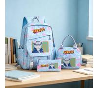 Shein Juego de 3 piezas de mochila de lona Naruto Uzumaki, combo de mochila escolar de anime con estampado clásico de héroe ninja