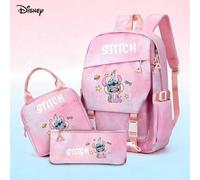 Shein Juego de 3 piezas de mochila escolar Disney Stitch & Angel, incluye mochila, bolsa de almuerzo aislada y estuche para lápices, estampado lindo de Lilo