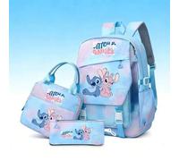 Shein Juego de 3 piezas de mochila escolar Disney Stitch & Angel, incluye mochila, bolsa de almuerzo aislada y estuche para lápices, útiles escolares con es