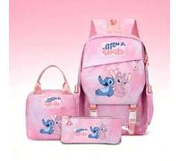 Shein Juego de 3 piezas de mochila escolar Disney Stitch & Angel, incluye mochila, bolsa de almuerzo aislada y estuche para lápices, útiles escolares con li