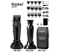 Shein Juego de 3 piezas KEMEI para hombres, cortadora de pelo eléctrica inalámbrica, afeitadora y recortadora de barba, set de aseo recargable por USB, herr