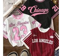 Shein Juego de 3 piezas para niña bebé con estilo minimalista para primavera/verano que incluye: camiseta de manga corta con rayas #23, camiseta con estampa