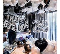Shein Juego de 30/52/54 globos de letra de helio de plata de 16 pulgadas que dicen "Feliz Cumpleaños" y globos de látex negros, plateados y blancos. Incluye