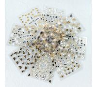 Shein Juego de 30 piezas de pegatinas autodhesivas para arte de uñas metálicas en forma de corazones, flores y estrellas de temas variados y diferentes para