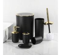 Shein Juego de 4/6 piezas para baño, accesorios de tocador de hotel, papelera, portacepillos de dientes, botellas dispensadoras, jabonera, cepillo de baño,