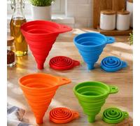 Shein Juego de 4 embudos de silicona plegables y portátiles, embudos de cocina colapsables, grandes y pequeños, a prueba de fugas para transferencia de líqu