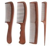 Shein Juego de 4 peines de madera con textura de grano antiestaticos - Peine de dientes anchos, peine de cola de rata, peine para barba y peine de dientes f
