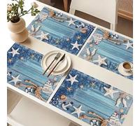 Shein Juego de 4 piezas/6 piezas Manteles individuales con estampado de estrella de mar, conchas y red náutica de verano vibrante, excelente para fiestas fe