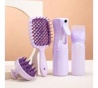 Shein Juego de 4 piezas, botella rociadora, cepillo de masaje para champú, botella para tinte, juego de peine para dar volumen al cabello