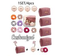 Shein Juego de 4 piezas/Set de bolsa de maquillaje personalizada para dama de honor, juego de regalo, incluye 1 espejo & 2 coleteros, regalo de boda persona