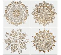 Shein Juego de 4 plantillas mandalas grandes de 12 pulgadas - Plantillas de pared para pintura, manualidades, azulejos, plantillas de pintura láser y piedra