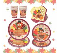 Shein Juego de 40 piezas de servicio de mesa desechable con decoración temática de DÃa de Acción de Gracias, incluye platos, vasos, servilletas y mantel