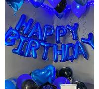 Shein Juego de 49/51 globos azules para cumpleaños, incluye globos con números del 0 al 9 de 32", globos con forma de corazón azules, pétalos azules y globo