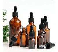 Shein Juego de 5 botellas de vidrio ámbar con cuentagotas de vidrio, adecuadas para aceites esenciales, aromaterapia, perfumes, laboratorios, productos farm