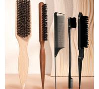 Shein Juego de 5 cepillos de madera para esponjar, peine para esponjar, peine de estilo con recogedor de cola de rata para seccionar el cabello, control de
