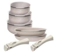 Shein Juego de 5 pcs: 2 Sartenes *24*28cm y 3 Cacerolas 16*18*20cm en aluminio prensado con revestimiento ILAG con 2 mangos extraibles