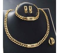 Shein Juego de 5 piezas de joyería estilo europeo y americano, collar, pendientes, anillo y pulsera chapados en oro de 18K sobre cobre, elegante para uso di