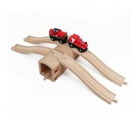 Shein Juego de 5 piezas de vías de tren de madera con puente y túnel, accesorios de ferrocarril de madera sólida compatibles con la mayoría de las principal