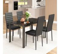 Shein Juego de 5 piezas para 4 juegos de mesa de comedor, mesa de cristal con respaldo alto, juego de PU para cocina, sala de estar y comedor