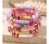 Shein Juego de 5 pulseras de arcilla polimérica de moda y coloridas, pulseras lindas y dulces para niñas, adecuadas para uso diario y fiesta de mejores amig