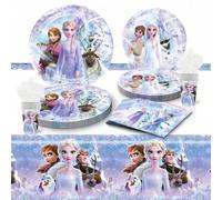 Shein Juego de 51 piezas de vajilla desechable para fiesta de cumpleaños de Frozen de Disney, que incluye platos, vasos, servilletas, manteles y decoracione