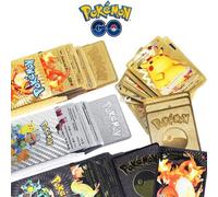 Shein Juego de 55 cartas Pokémon con lámina de oro: Cartas VMAX/GX/EX con Charizard, Pikachu, Arceus en texto en inglés - Coloridas cartas Pokémon para rega