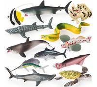 Shein Juego de 6/12 animales marinos simulados, que incluye delfines, tiburones, ballenas y otros animales marinos, decoración superior de pastel con temáti