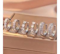 Shein Juego de 6 piezas de aretes con forma de corazón con incrustaciones de rhinestone y pendientes tipo argolla clásicos de 3 filas con circonita y pendie