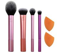 Shein Juego de 6 piezas de brochas de maquillaje esenciales para uso diario de Real Techniques, incluye 4 brochas & 2 esponjas de maquillaje, para base, rub