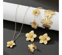 Shein Juego de 6 piezas de joyería de flores de gran tamaño premium para mujer, esencial para todas las estaciones, color dorado de lujo, adecuado para dive
