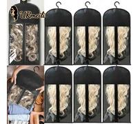 Shein Juego de 6 soportes para extensiones de cabello, bolsas de almacenamiento para pelucas con perchas, para almacenamiento de múltiples pelucas y extensi