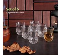 Shein Juego de 6 vasos de cristal de 1.75 Oz - Elegantes vasos de chupito con patrón de diamante - Clásicos vasitos para whisky, vodka, tequila, jerez, coña