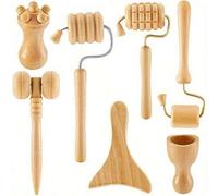 Shein Juego de 7 herramientas de masaje facial de madera, rodillo facial, herramientas de belleza facial para rutinas de cuidado de la piel y relajación.