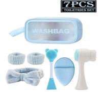 Shein Juego de 7 piezas de limpieza facial, set de lavado antes de dormir, set de cepillo y máscara de belleza para limpieza profunda de spa, diadema suave,
