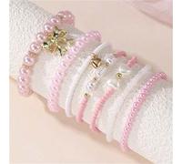 Shein Juego de 7 piezas Pulseras de niña con accesorios de cuentas, corazones y lazos