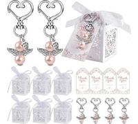 Shein Juego de 72 piezas/24 sets Caja calada, llaveros de ángel de la guarda, favores de boda, regalos para ducha nupcial y cumpleaños, rosa/azul, vuelta al