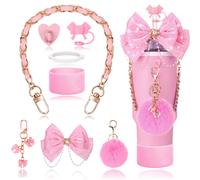Shein Juego de 8 accesorios para tazas, diseñado para una decoración encantadora de tazas de 30 oz y 40 oz, que incluye lazo brillante, correa con aroma sua