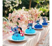 Shein Juego de 8 piezas de decoraciones de escritorio de papel panal estable de Stitch de Disney, suministros para fiestas de cumpleaños y escritorio, sin b
