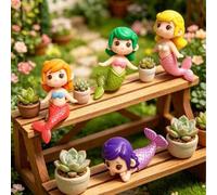 Shein Juego de 8 piezas de figuritas decorativas mini de sirena, decoración de acuario de paisaje micro, serie de sirena, adecuado para decoración de pastel