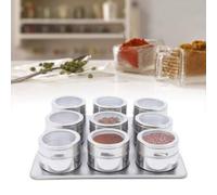 Shein Juego de 9 tarros de especias magnéticos de acero inoxidable, juego de tarros de especias redondos, recipientes para especias para cocina