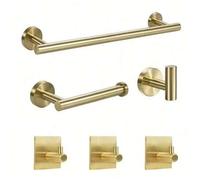 Shein Juego de accesorios de baño de acero inoxidable que incluye barra toallera, portarrollos de papel higiénico, ganchos de pared, ganchos para batas, gan