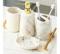 Shein Juego de accesorios de baño, un juego de accesorios de baño de cerámica de 4 piezas que incluye un frasco de loción, 2 vasos para enjuague bucal y un