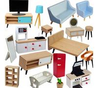 Shein Juego de accesorios y muebles en miniatura escala 1:12 para casa de muñecas, que incluye muebles de dormitorio (cama, cómoda, tocador), muebles de sal