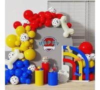 Shein Juego de arco de globos de metal y látex en rojo, amarillo y azul, guirnalda de globos con diseño de huella y hueso, adecuado para decoración de baby