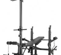 Shein Juego de banco de pesas, marco de press de banca multifuncional con prensa de piernas y tracción LAT, banco de press de pecho plegable con almohadilla