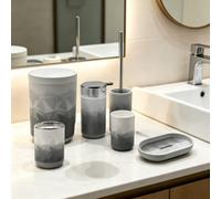 Shein Juego de baño degradado de 4 piezas/6 piezas, incluye dispensador de jabón, portacepillos, vaso para enjuagar, jabonera, cepillo de inodoro, papelera.