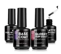 Shein Juego de base y top coat de gel con efecto peel off de 8.5ml/10ml/15ml. Requiere curado con luz UV. Juego de uñas de gel de larga duración, para usar