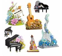 Shein Juego de bloques de construcción con flores inmortales en forma de piano, kit de colección de modelos de instrumentos musicales creativos, serie de mo